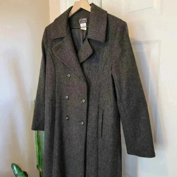 Levine Classics Gorgeous Dark Grey 100% Wool Long Trench Coat, Size 14 RN38843 - Picture 3 of 12